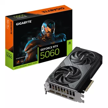 GIGABYTE GeForce RTX 5060 WINDFORCE OC 8G vaizdo plokštė - 8GB GDDR7, 128bit, PCI-E 5.0, 2512 MHz branduolio dažnis, 3 x DisplayPort, 1 x HDMI, GV-N5060WF2OC-8GD