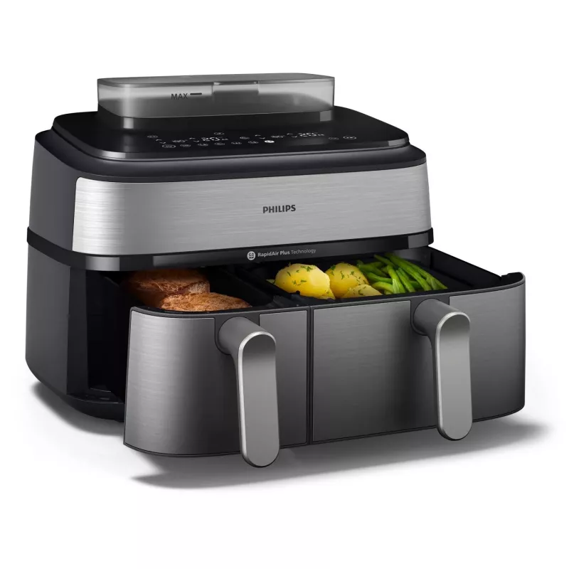 Philips 5000 serijos NA555/00 gruzdintuvė Dviguba 9 L Laisvai pastatoma 2750 W Karšto oro gruzdintuvė Sidabrinė