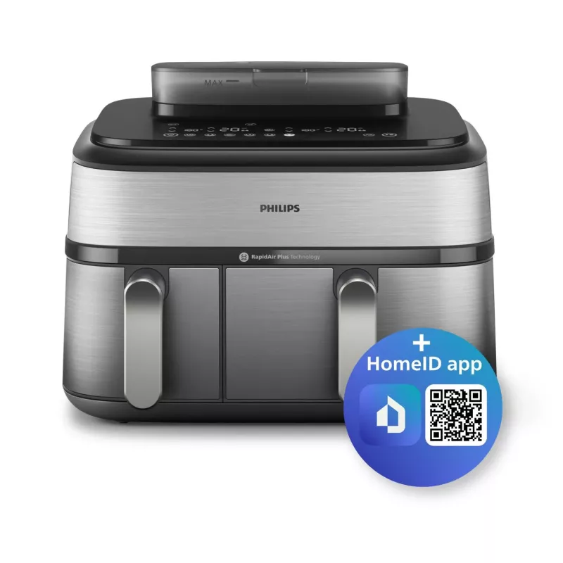Philips 5000 serijos NA555/00 gruzdintuvė Dviguba 9 L Laisvai pastatoma 2750 W Karšto oro gruzdintuvė Sidabrinė