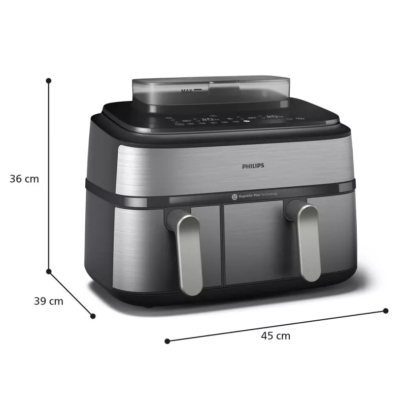 Philips 5000 serijos NA555/00 gruzdintuvė Dviguba 9 L Laisvai pastatoma 2750 W Karšto oro gruzdintuvė Sidabrinė