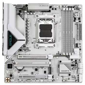 GIGABYTE B850M EAGLE WIFI6E ICE Motininė plokštė – AMD Ryzen 9000 serijos procesoriams, 8+2+2 fazių skaitmeninis VRM, iki 8200MHz DDR5 (OC), 1xPCIe 5.0 + 1xPCIe 4.0 M.2, Wi-Fi 6E, 2.5 GbE LAN, USB 3.2 Gen 2