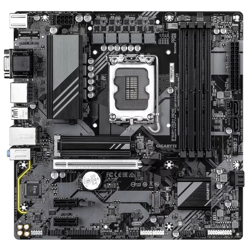 GIGABYTE B760M DS3H GEN5 pagrindinė plokštė – palaiko Intel Core 14-os kartos procesorius, 6+2+1 fazių skaitmeninis VRM, iki 5600MHz DDR5, 2xPCIe 4.0 M.2, 2.5GbE LAN, USB 3.2 Gen2