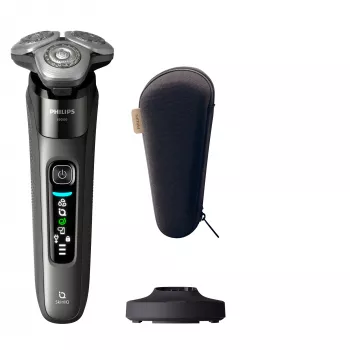 Philips i9000 X9002 drėgnas ir sausas elektrinis skustuvas su SkinIQ, rotacinis skustuvas, pilka, SkinIQ, nerūdijantis plienas, Android, iOS, baterija