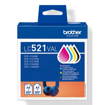 Brother LC521VAL Originalių rašalo kasečių rinkinys, juoda, žydra, Purpurinė, geltona, 4 vnt., 500 pusl., 500 pusl., Komplektas