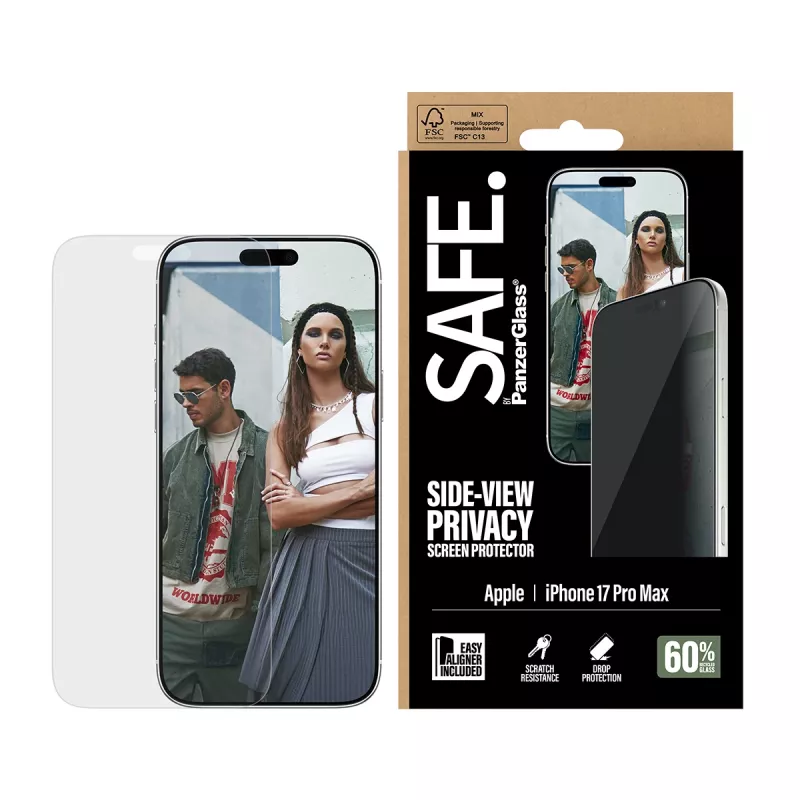 PanzerGlass SAFE. by ® 2-Way Privacy Screen Protector iPhone 17 Pro Max | Ultra-Wide Fit su EasyAligner