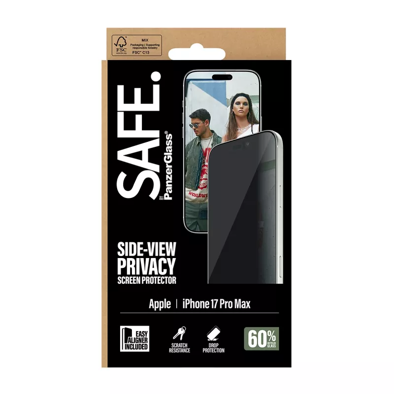 PanzerGlass SAFE. by ® 2-Way Privacy Screen Protector iPhone 17 Pro Max | Ultra-Wide Fit su EasyAligner