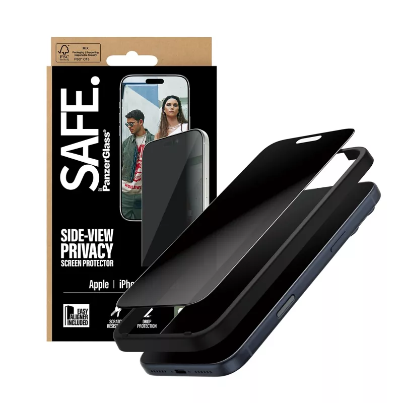 PanzerGlass SAFE. by ® 2-Way Privacy Screen Protector iPhone 17 Pro Max | Ultra-Wide Fit su EasyAligner