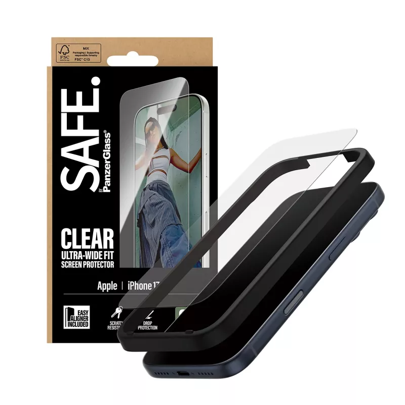 PanzerGlass SAFE. by ® iPhone 17 Pro ekrano apsauga | Ultra-Wide Fit su EasyAligner
