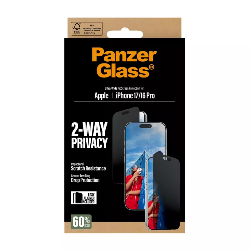 PanzerGlass ® 2-Way Privacy Screen Protector iPhone 17 | iPhone 16 Pro | Ultra-Wide Fit su EasyAligner