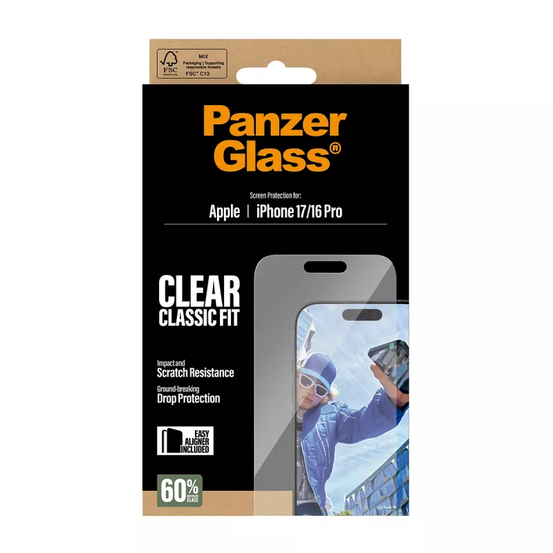 PanzerGlass ® Ekrano apsauga iPhone 17 | iPhone 16 Pro | Classic Fit su EasyAligner