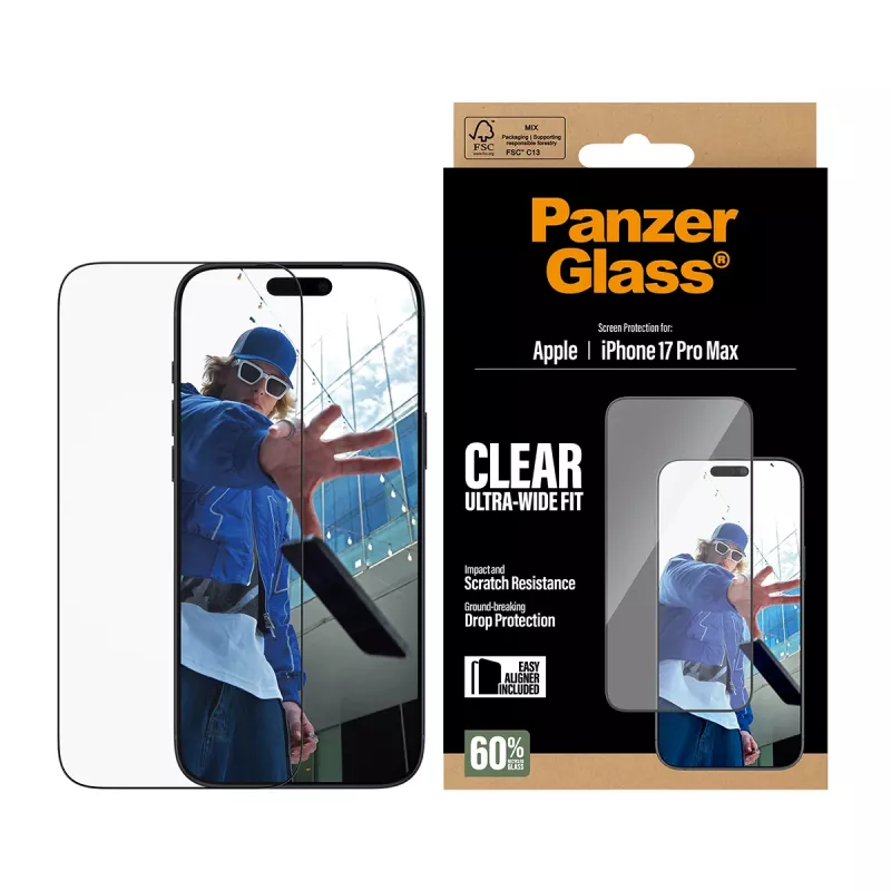 PanzerGlass ® ekrano apsauga iPhone 17 Pro Max | Ultra-Wide Fit su EasyAligner