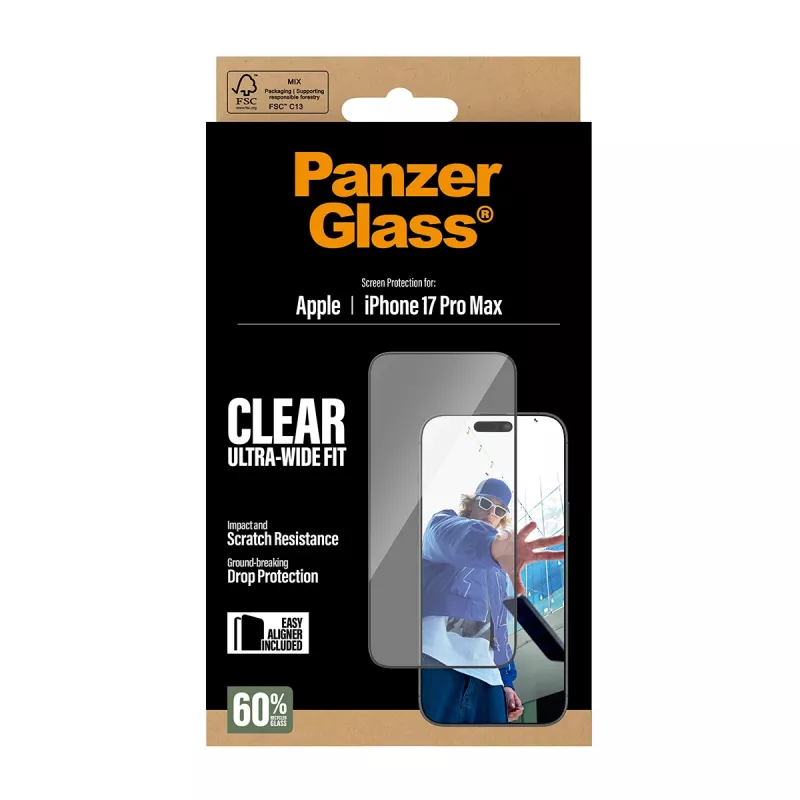 PanzerGlass ® ekrano apsauga iPhone 17 Pro Max | Ultra-Wide Fit su EasyAligner