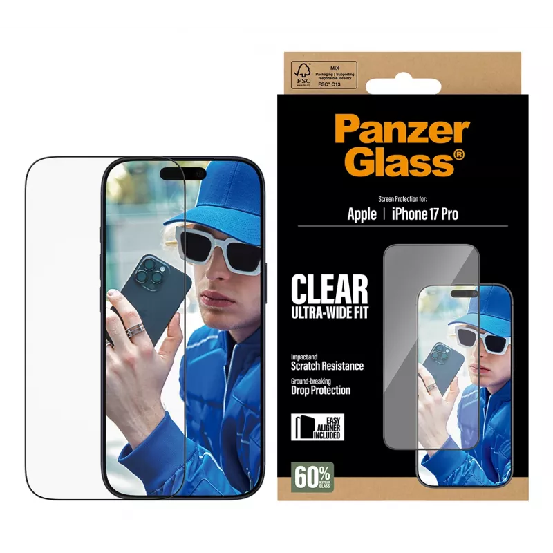 Ekrano apsauga PanzerGlass iPhone 17 Pro Ultra-Wide Fit EasyAligner atspari įbrėžimams ir smūgiams
