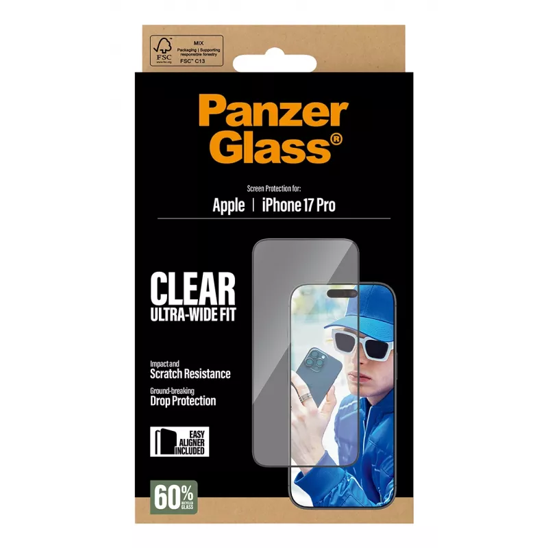 Ekrano apsauga PanzerGlass iPhone 17 Pro Ultra-Wide Fit EasyAligner atspari įbrėžimams ir smūgiams