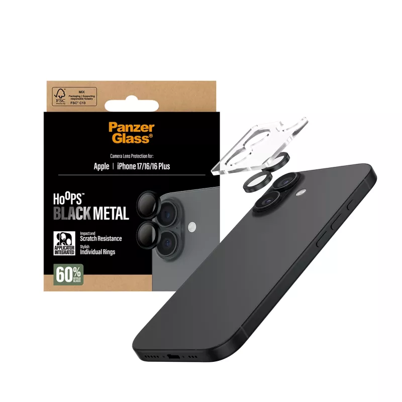 PanzerGlass ® Hoops® fotoaparato objektyvo apsauga juoda iPhone 17 | iPhone 16 | 16 Plus
