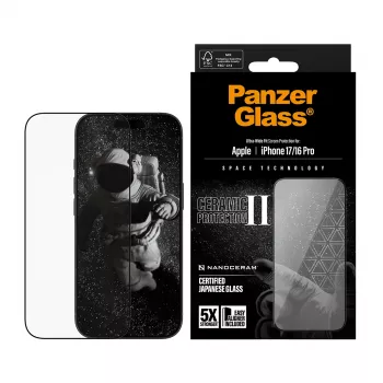 PanzerGlass ® Ceramic II ekrano apsauga iPhone 17 | iPhone 16 Pro | Ultra-Wide Fit su EasyAligner