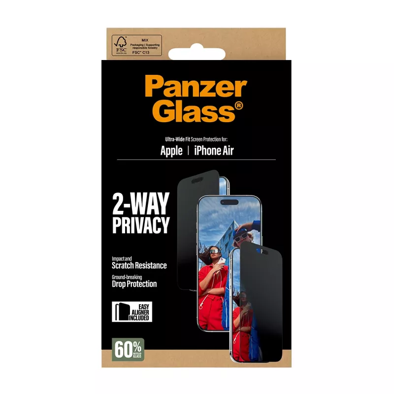 PanzerGlass ® 2-Way privatumo ekrano apsauga iPhone Air | Ultra-Wide Fit su EasyAligner
