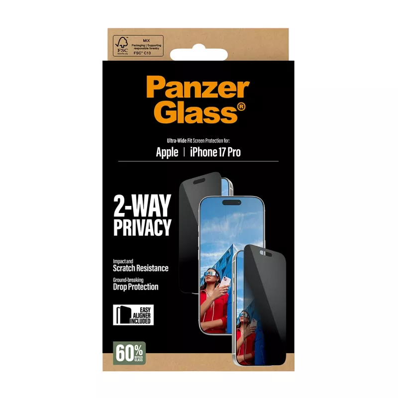 PanzerGlass ® 2-Way Privacy Screen Protector iPhone 17 Pro | Ultra-Wide Fit su EasyAligner
