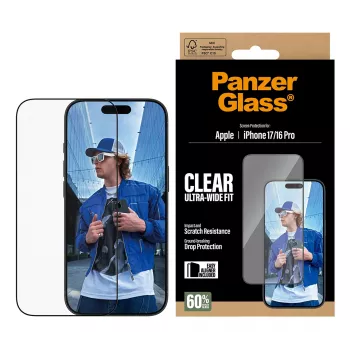 PanzerGlass ® Ekrano apsauga iPhone 17 | iPhone 16 Pro | Ultra-Wide Fit su EasyAligner