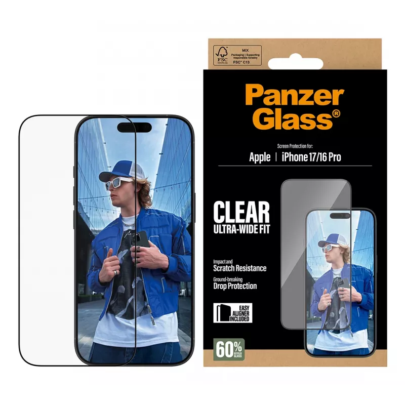 PanzerGlass ® Ekrano apsauga iPhone 17 | iPhone 16 Pro | Ultra-Wide Fit su EasyAligner