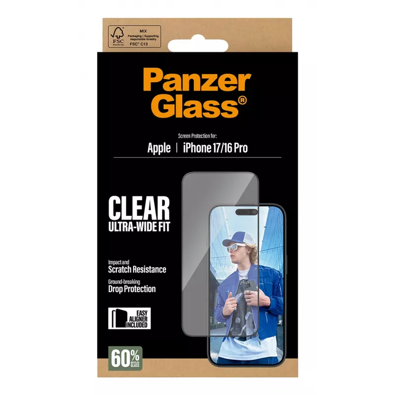 PanzerGlass ® Ekrano apsauga iPhone 17 | iPhone 16 Pro | Ultra-Wide Fit su EasyAligner