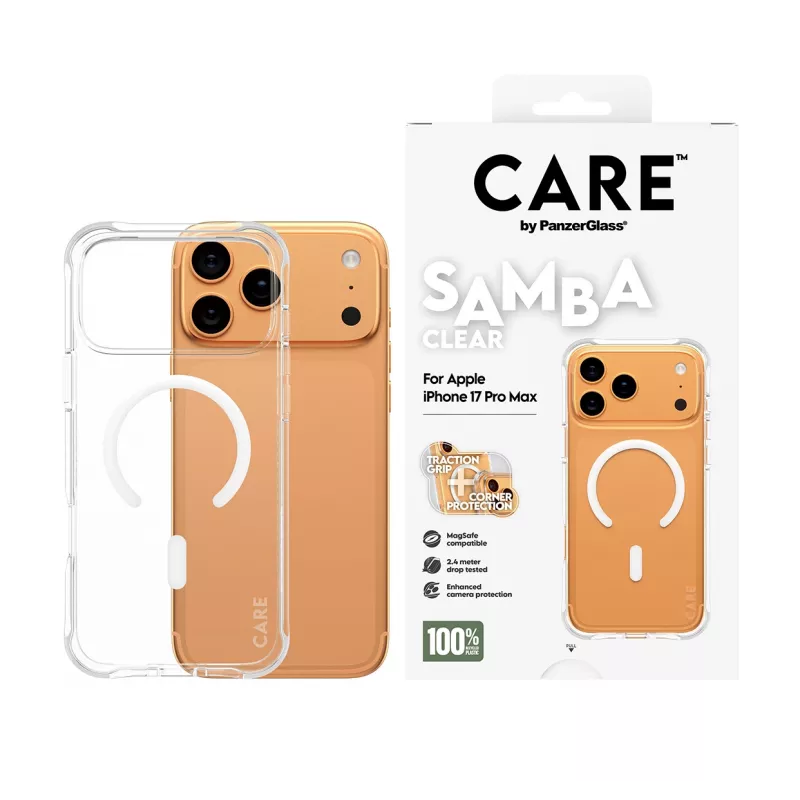 PanzerGlass CARE™ by ® Samba dėklas permatomas su balta MagSafe iPhone 17 Pro Max