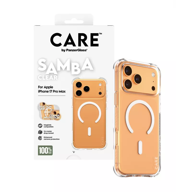 PanzerGlass CARE™ by ® Samba dėklas permatomas su balta MagSafe iPhone 17 Pro Max
