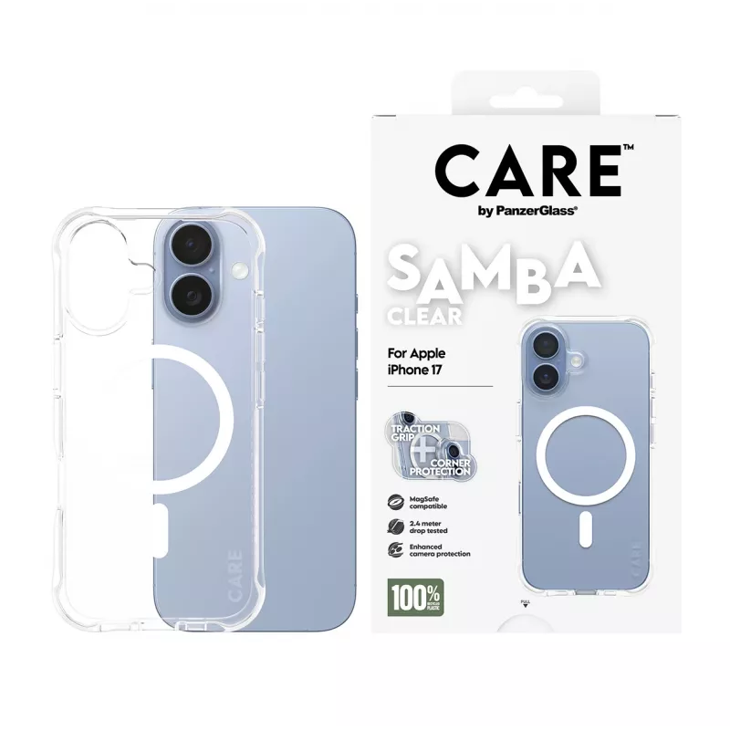 Dėklas PanzerGlass CARE by Fashionable Case Samba Skaidrus su balta MagSafe iPhone 17