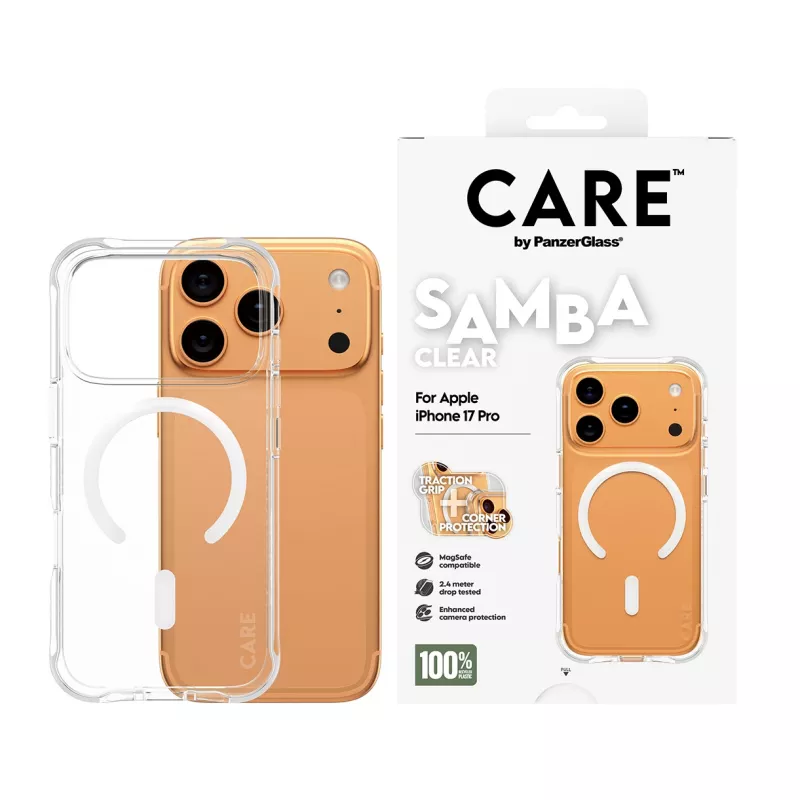 PanzerGlass CARE™ by ® Samba dėklas permatomas su balta MagSafe iPhone 17 Pro
