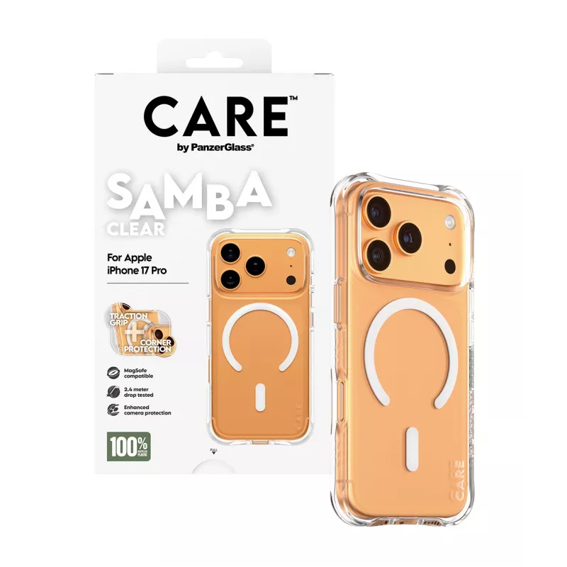 PanzerGlass CARE™ by ® Samba dėklas permatomas su balta MagSafe iPhone 17 Pro