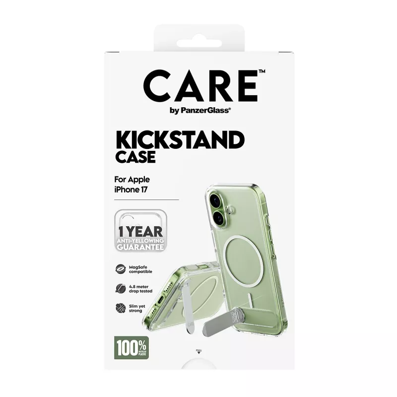 PanzerGlass CARE by Feature dėklas, permatomas su atrama ir MagSafe, skirtas iPhone 17