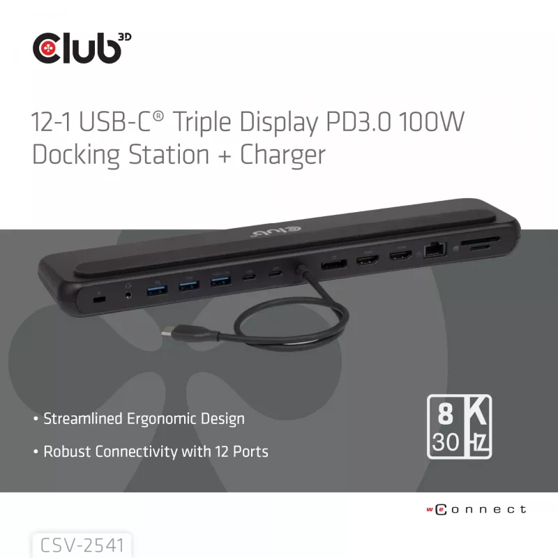 Dokingo stotelė club 3d CSV-2541 USB-C su HDMI ir DisplayPort išvestimis