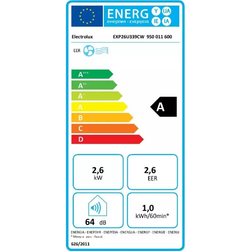 Elektrinis mobilus kondicionierius Electrolux EXP26U339CW 64 dB Baltas
