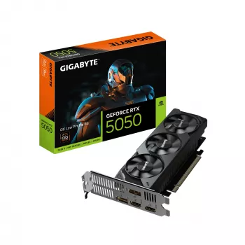 GIGABYTE GeForce RTX 5050 OC Low Profile 8G vaizdo plokštė - 8GB GDDR6, 128bit, PCI-E 5.0, 2587MHz šerdies dažnis, 2 x DP, 2 x HDMI, NVIDIA DLSS 4, GV-N5050OC-8GL