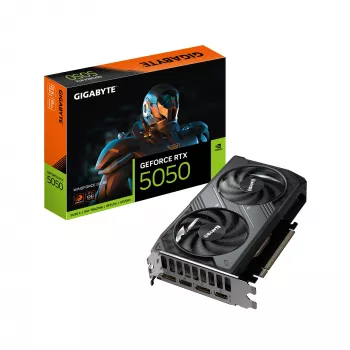 GIGABYTE GeForce RTX 5050 WINDFORCE OC 8G vaizdo plokštė – 8 GB GDDR6, 128 bitų, PCI-E 5.0, 2587 MHz branduolio dažnis, 2 x DP, 2 x HDMI, NVIDIA DLSS 4, GV-N5050WF2OC-8GD
