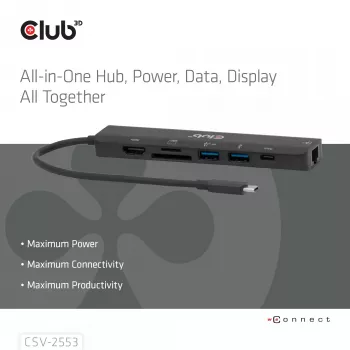 CLUB3D CSV-2553 sąsajos šakotuvas USB Type-C 5000 Mbit/s Juoda