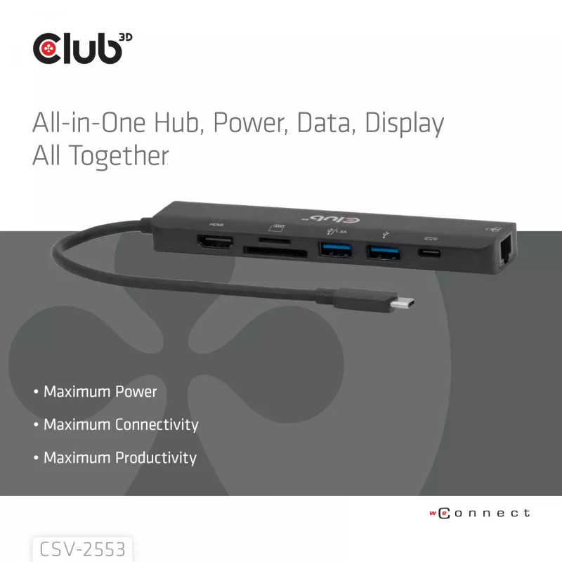 CLUB3D CSV-2553 sąsajos šakotuvas USB Type-C 5000 Mbit/s Juoda