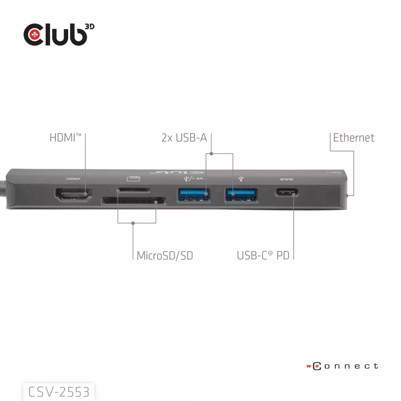 CLUB3D CSV-2553 sąsajos šakotuvas USB Type-C 5000 Mbit/s Juoda
