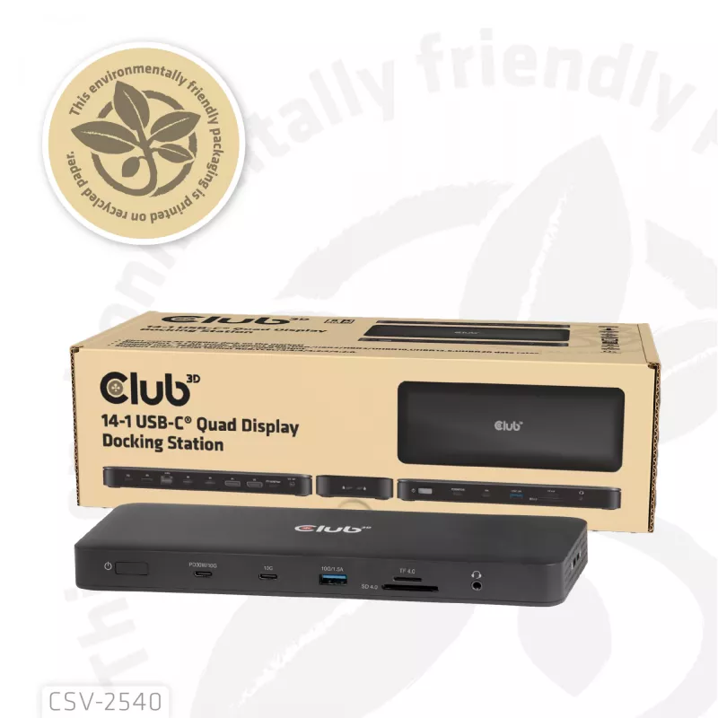 Docking stotelė CLUB 3D 14-1 USB-C Quad Display USB4 su 2× USB 2.0 prievadais