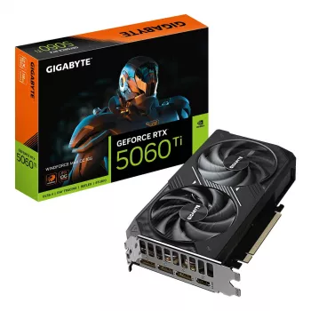Vaizdo plokštė GIGABYTE GeForce RTX 5060 Ti 16GB GDDR7 PCIe 5.0, 128 bitų, 28000 MHz, WINDFORCE 2X, 2 lizdų, 208×120×40 mm