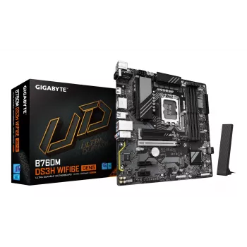 GIGABYTE B760M DS3H WIFI6E GEN5 pagrindinė plokštė – palaiko Intel Core 14-osios kartos procesorius, 6+2+1 fazių skaitmeninis VRM, iki 5600 MHz DDR5, 2xPCIe 4.0 M.2, Wi-Fi 6E, 2,5GbE LAN, USB 3.2 Gen2