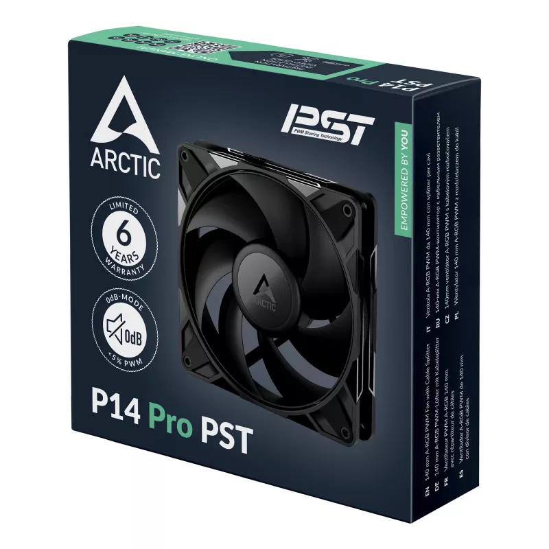 ARCTIC P14 Pro PST 140 mm PWM ventiliatorius su kabelio skirstytuvu, ventiliatorius, 14 cm, 400 RPM, 2500 RPM, 186 m³/h, juodas