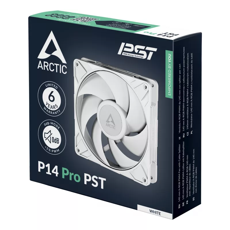 ARCTIC P14 Pro PST (White) 140 mm PWM ventiliatorius su kabelio skirstytuvu