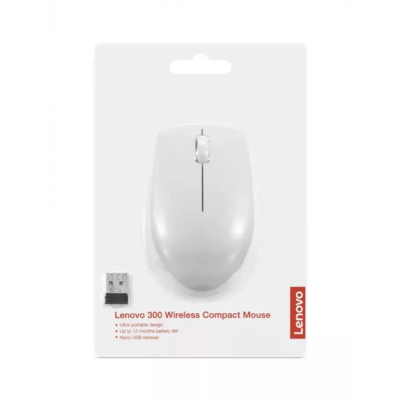 Belaidė kompaktiška pelė Lenovo Compact Mouse su baterija — ambidekstrinė, 1000 DPI, RF belaidė, 3 mygtukai, pilka