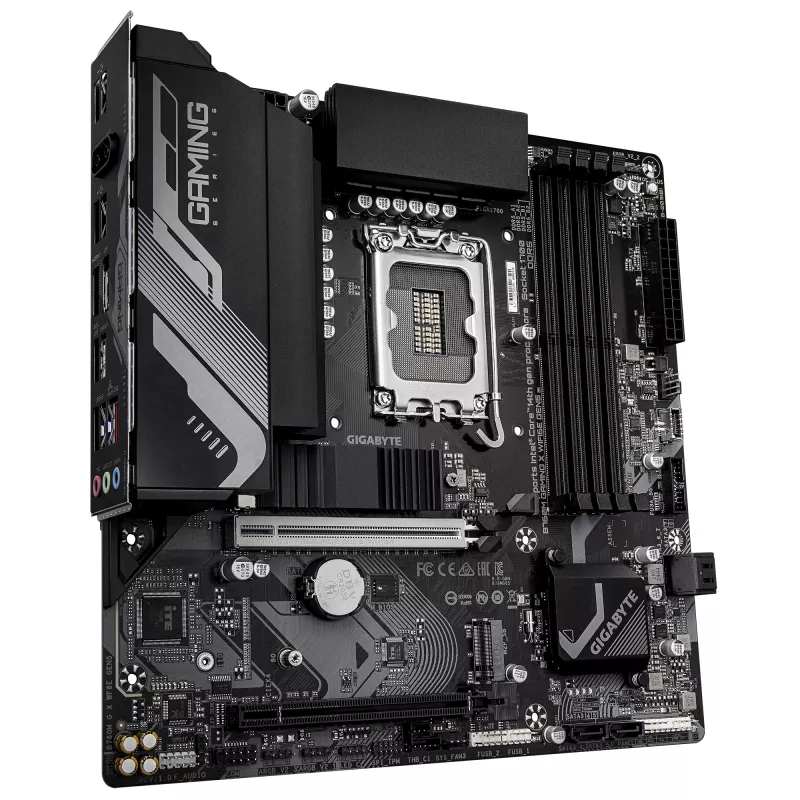 GIGABYTE B760M GAMING X WIFI6E GEN5 Micro ATX pagrindinė plokštė, LGA1700, B760, DDR5 iki 5600MHz, 4 DIMM, 2x PCIe 4.0 M.2, Wi‑Fi 6E, 2.5GbE