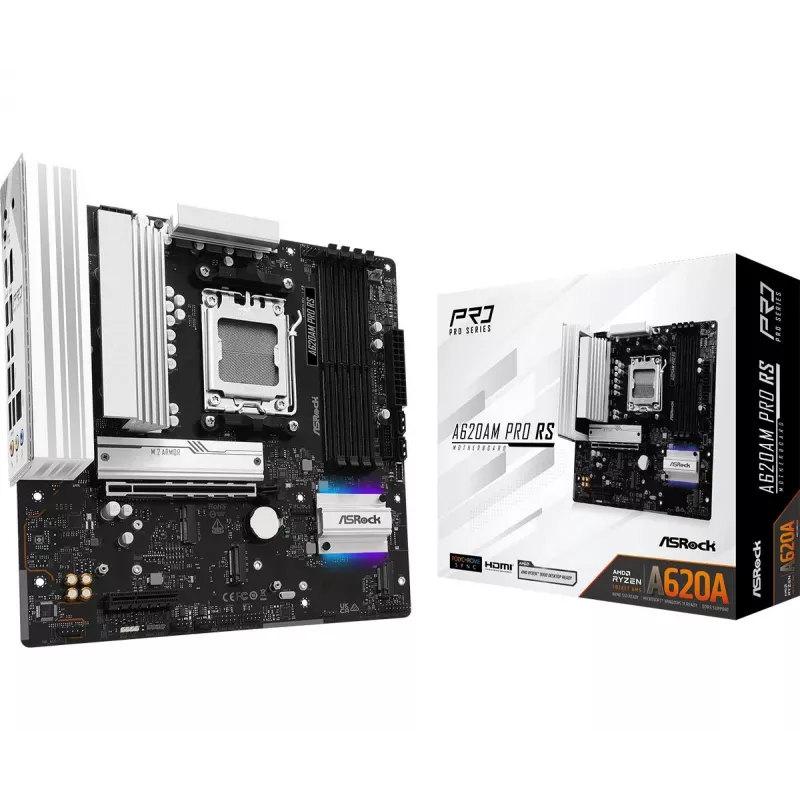 ASRock pagrindinė plokštė A620AM Pro Rs AM5 AMD A620A 4 x DDR5 1 x HDMI 2.1 TMDS/FRL 8G suderinamas 1 x DisplayPort 1.4 su DSC mATX