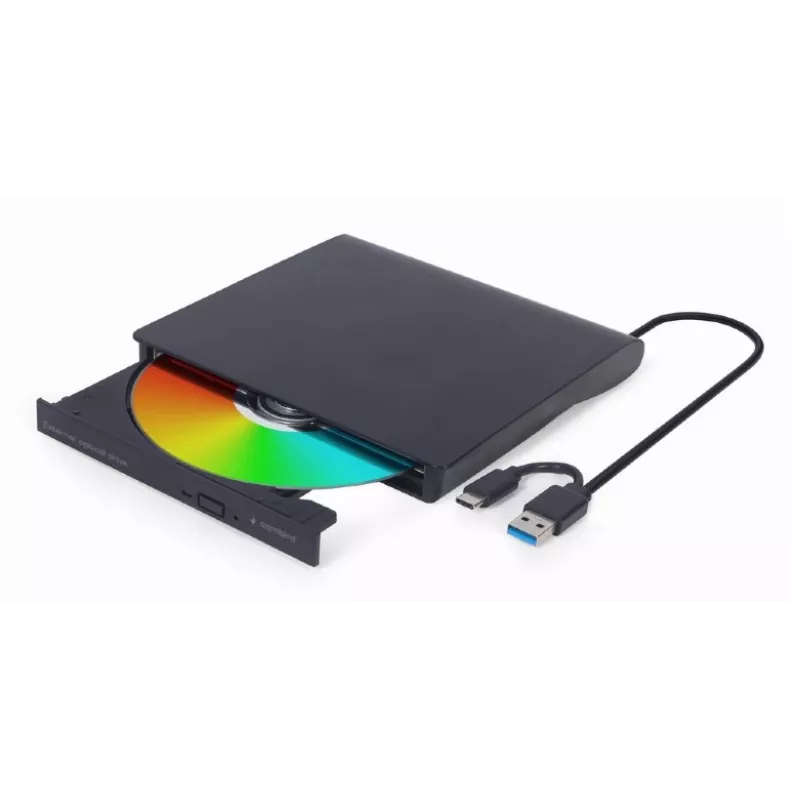 Vidinis DVD±RW įrenginys Gembird DVD-USB-031 — USB Type-C, 24x CD / 8x DVD, priekinis įdėjimas, juodas, 140×18×140 mm