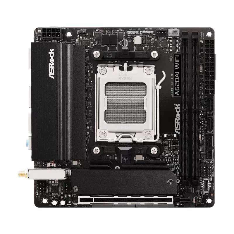 ASRock pagrindinė plokštė A620AI Wi-Fi AM5 AMD A620A 2 x DDR5 1 x HDMI 2.1 TMDS/FRL 8G suderinama mITX