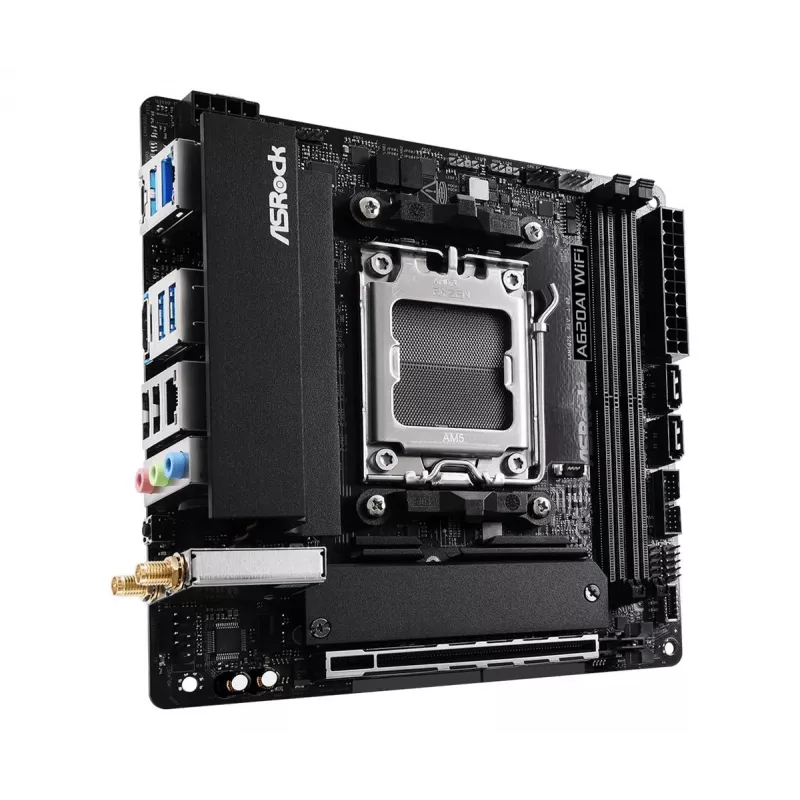 ASRock pagrindinė plokštė A620AI Wi-Fi AM5 AMD A620A 2 x DDR5 1 x HDMI 2.1 TMDS/FRL 8G suderinama mITX