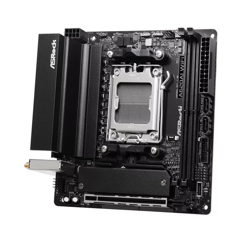 ASRock pagrindinė plokštė A620AI Wi-Fi AM5 AMD A620A 2 x DDR5 1 x HDMI 2.1 TMDS/FRL 8G suderinama mITX